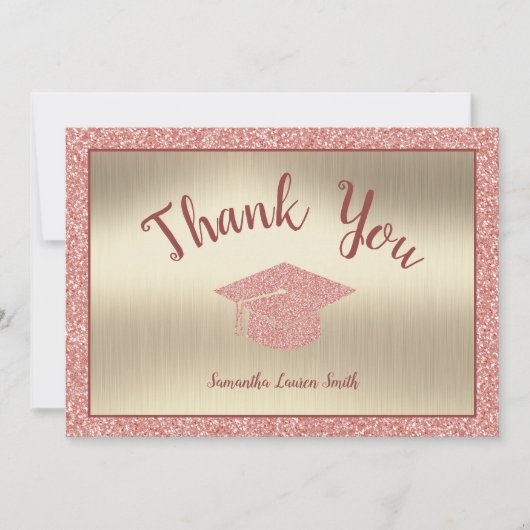 Modern script roze Glitter Gold Afstuderen Bedankkaart (Voorkant)