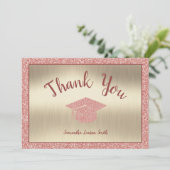 Modern script roze Glitter Gold Afstuderen Bedankkaart (Staand voorkant)