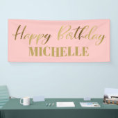 Modern Script Roze Goud Gelukkig Verjaardag Spandoek (Beurs)