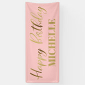 Modern Script Roze Goud Gelukkig Verjaardag Spandoek (Verticaal)