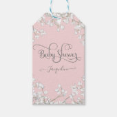 Modern Script Roze n Wit Bloemen Jongen Baby showe Cadeaulabel (Voorkant)