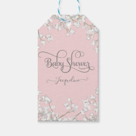 Modern Script Roze n Wit Bloemen Jongen Baby showe Cadeaulabel
