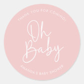Modern Script Roze Oh Baby Eenvoudige Douche Favor Ronde Sticker (Voorkant)