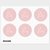 Modern Script Roze Oh Baby Eenvoudige Douche Favor Ronde Sticker (Vel)