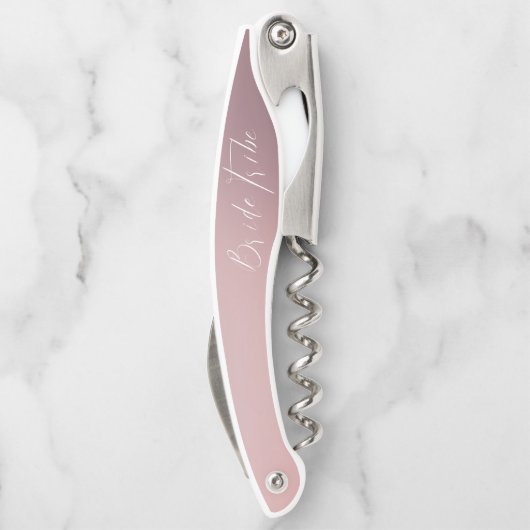 Modern script roze ombré Bridesmaid Voorstel Kurkentrekker (Achterkant)