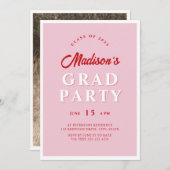 Modern Script Roze Rood Edgy Graduation Party Foto Kaart (Voorkant / Achterkant)