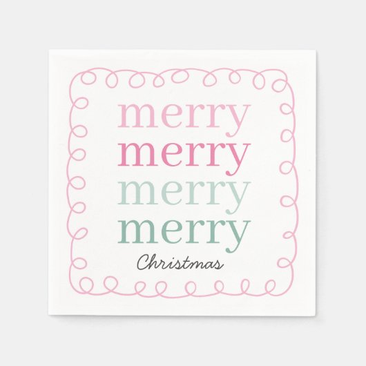 Modern Script Roze Vrolijk Kerstfeest Servet (Voorkant)