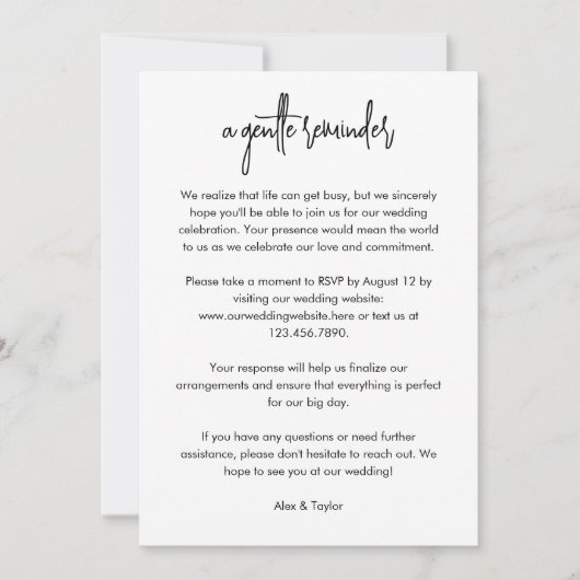 Modern Script RSVP Deadline Reminder Kaart (Voorkant)