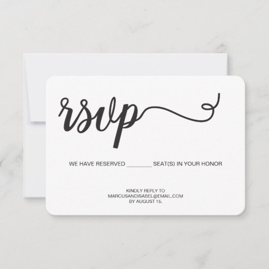 Modern Script RSVP Seat reservering Reageer e-mail (Voorkant)