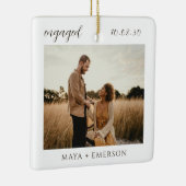 Modern Script Rustic Engagement Photo Keepsake Keramisch Ornament (Rechts)
