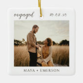 Modern Script Rustic Engagement Photo Keepsake Keramisch Ornament (Voorkant)