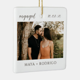 Modern Script Rustic Engagement Photo Keepsake  Keramisch Ornament