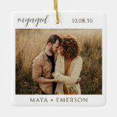 Modern Script Rustic Engagement Photo Keepsake Keramisch Ornament (Voorkant)