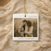 Modern Script Rustic Engagement Photo Keepsake  Keramisch Ornament