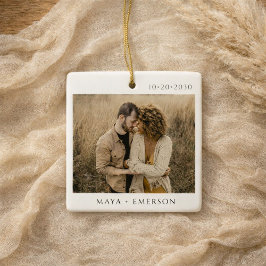 Modern Script Rustic Engagement Photo Keepsake  Keramisch Ornament