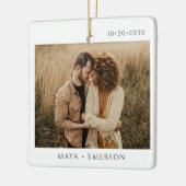 Modern Script Rustic Engagement Photo Keepsake  Keramisch Ornament (Links)