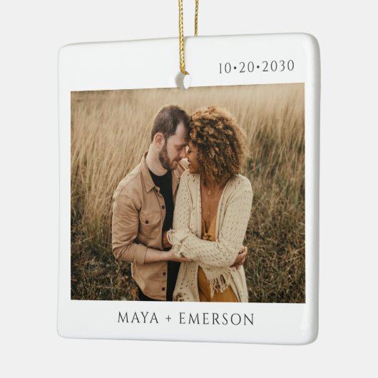 Modern Script Rustic Engagement Photo Keepsake  Keramisch Ornament (Links)
