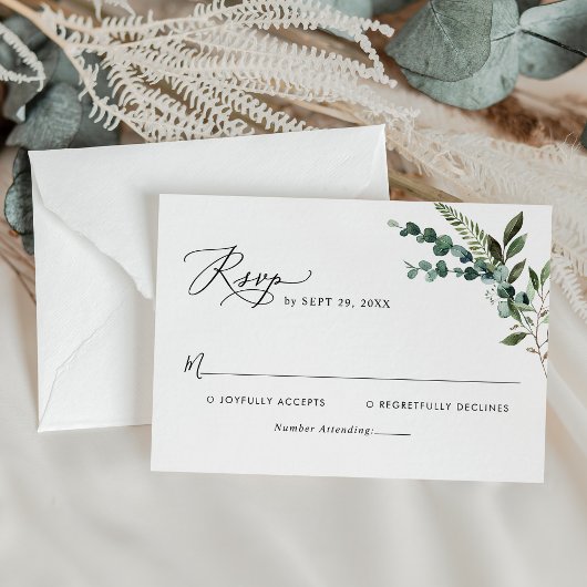 Modern Script Rustic Greenery Wedding RSVP Kaartje