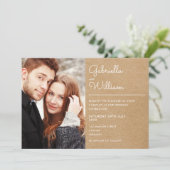 Modern Script Rustic Kraft 2 Foto Huwelijk Kaart (Staand voorkant)
