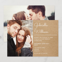 Modern Script Rustic Kraft 2 Foto Huwelijk Kaart