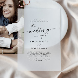 Modern Script Rustieke Boho Elegante Minimal Weddi Vellum Uitnodigingen