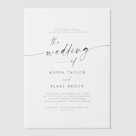 Modern Script Rustieke Boho Elegante Minimal Weddi Vellum Uitnodigingen (Voorkant)
