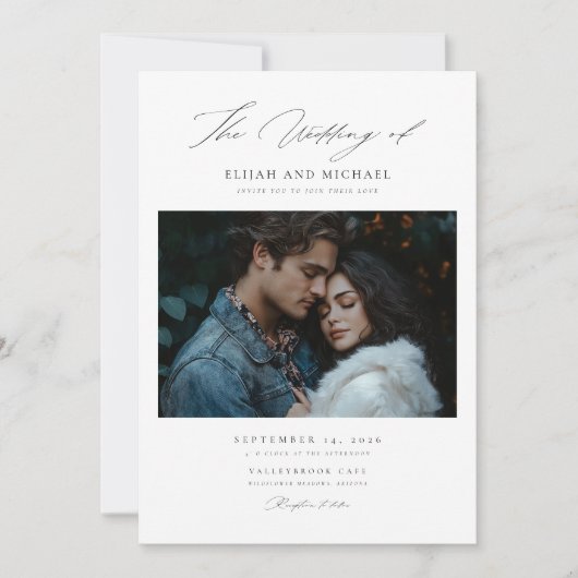 Modern Script Rustieke Elegantie Huwelijksuitnodig Kaart (Voorkant)