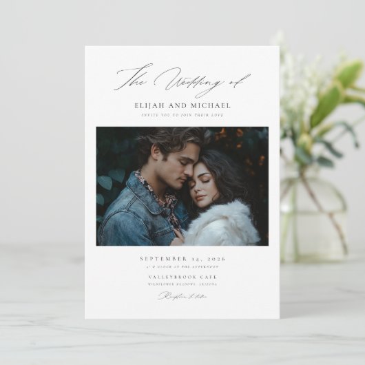Modern Script Rustieke Elegantie Huwelijksuitnodig Kaart (Staand voorkant)