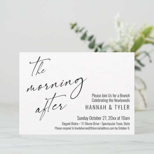Modern script 's ochtends na bruiloft Brunch Kaart (Staand voorkant)