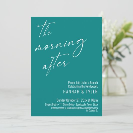 Modern script 's ochtends na Brunch Blauwgroen Kaart (Staand voorkant)