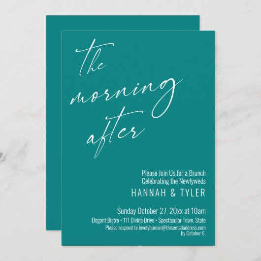 Modern script 's ochtends na Brunch Blauwgroen Kaart (Voorkant / Achterkant)