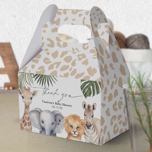 Modern Script Safari Dieren Baby Jongen Douche Bedankdoosjes