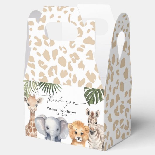 Modern Script Safari Dieren Baby Jongen Douche Bedankdoosjes (Geopend)