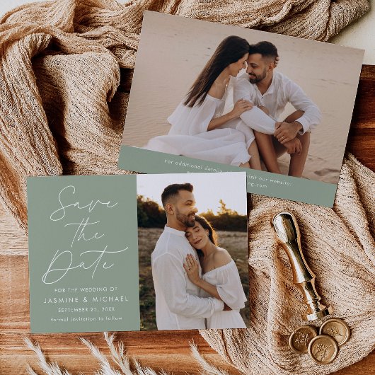 Modern Script Sage Green 2 Foto Save The Date