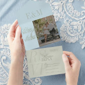 Modern Script Sage Green and Blue Wedding All In One Uitnodiging