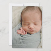 Modern Script Sage Green Baby Foto doop Kaart (Achterkant)