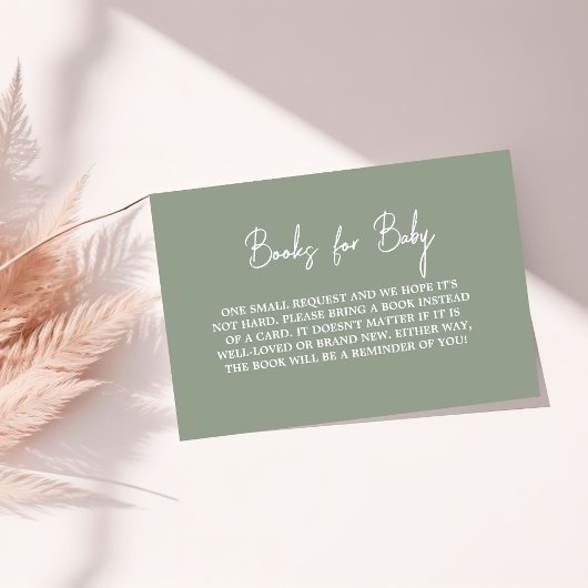Modern Script Sage Green Baby shower Boek Aanvraag Informatiekaartje
