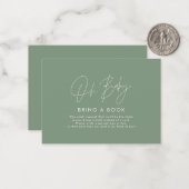 modern script sage green baby shower brengt boek m notitiekaartje (Voorkant / Achterkant in situ)