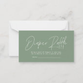 modern script sage green baby shower diaper raffin notitiekaartje (Voorkant)