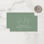 modern script sage green baby shower diaper raffin notitiekaartje (Voorkant / Achterkant in situ)