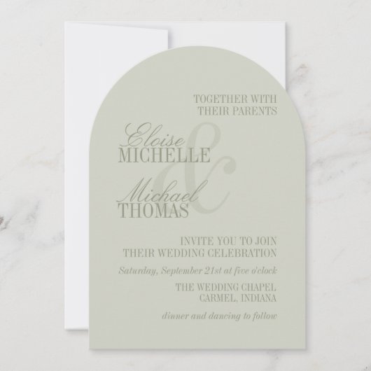 Modern Script Sage Green Formal Arch Wedding  Kaart (Voorkant)