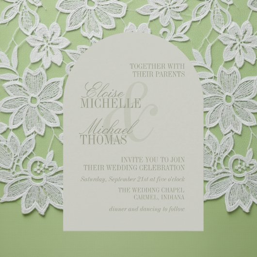 Modern Script Sage Green Formal Arch Wedding Kaart