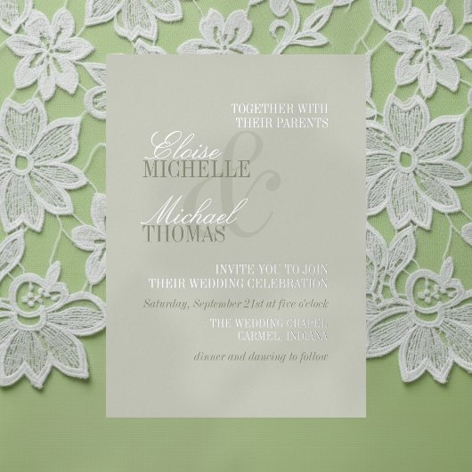 Modern Script Sage Green Formal Wedding Folie Uitnodiging