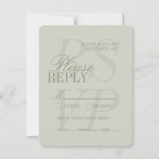 Modern Script Sage Green Formal Wedding RSVP Kaartje (Voorkant)