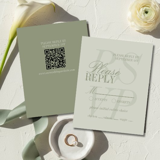 Modern Script Sage Green Formal Wedding  RSVP Kaartje
