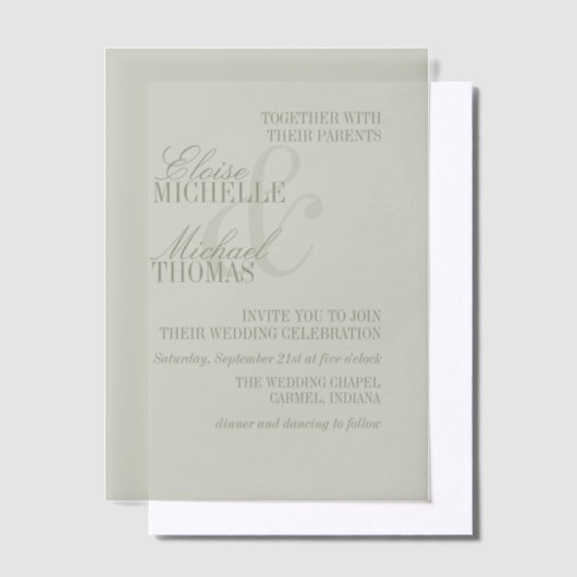Modern Script Sage Green Formal Wedding Vellum Uitnodigingen (Offset)