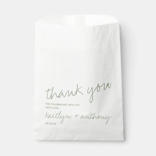 Modern Script Sage Green Minimalistic Wedding Bedankzakje (Voorkant)