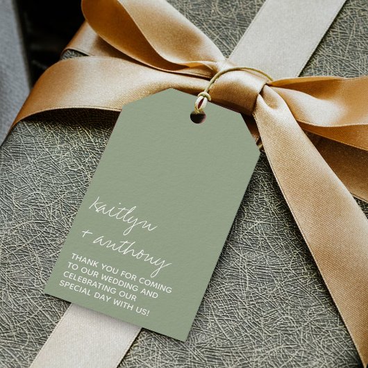 Modern Script Sage Green Minimalistic Wedding Cadeaulabel