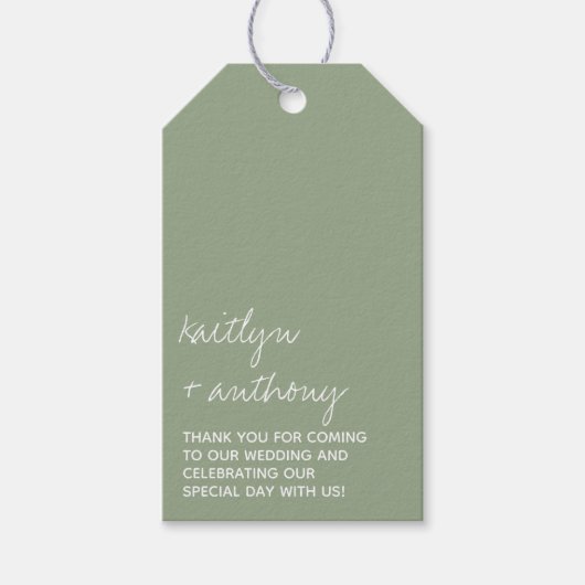 Modern Script Sage Green Minimalistic Wedding Cadeaulabel (Voorkant)