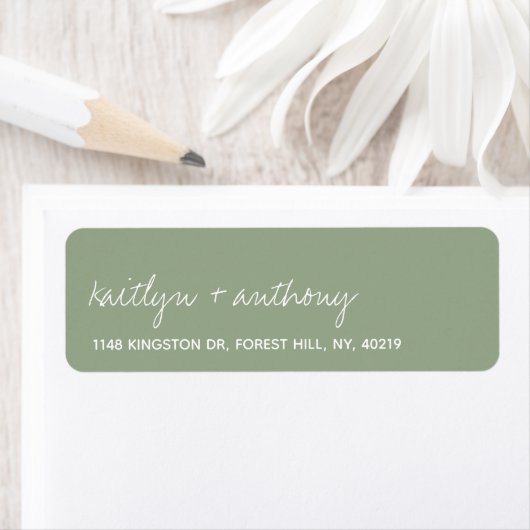 Modern Script Sage Green Minimalistic Wedding Etiket (Insitu)